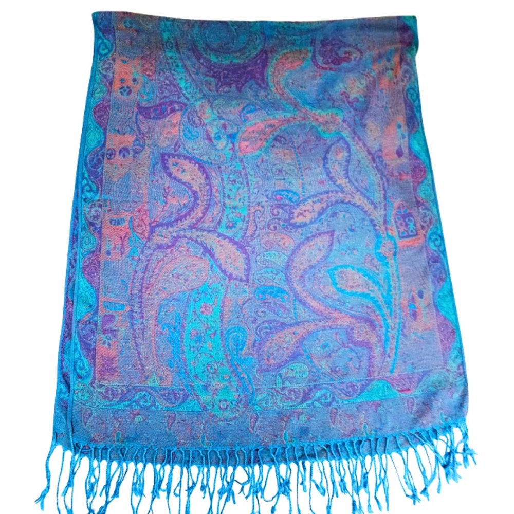Cashmere Pashmina Paisley Wrap Scarf Hijab Turquoise Multi
